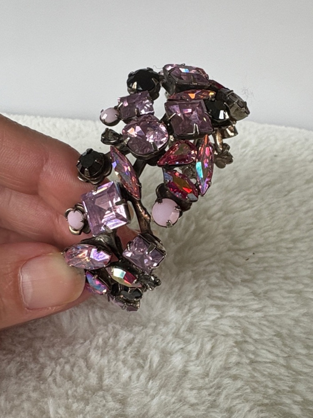 Vintage Sorrelli Pink and Black Crystal Cuff Bracelet - Picture 5 of 14
